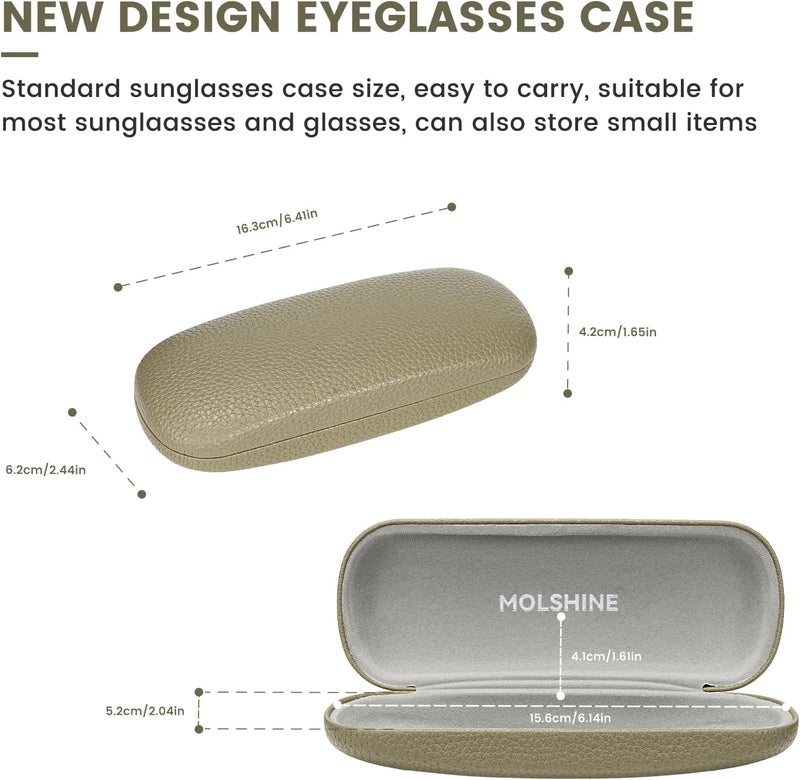 molshine Hard Shell PU Leather Glasses Case,Travel Portable Eyeglass Case for Men Women Girl Travel Study Work - Image 2